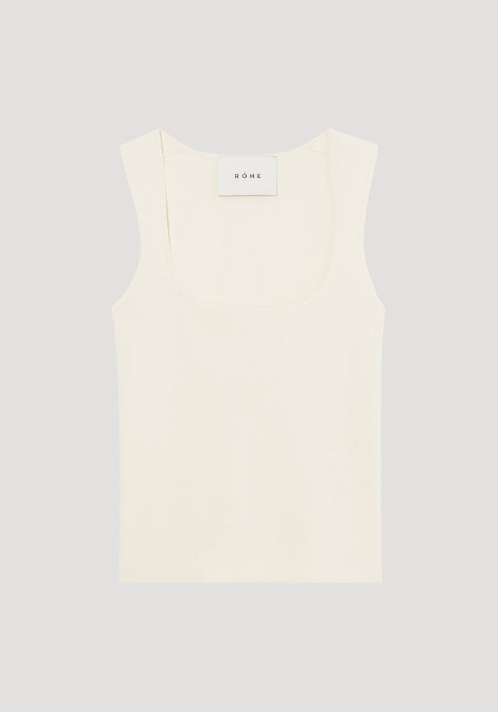 Bustier shaped knitted top in off white, featuring a sleeveless design and square scoop neckline, crafted from dense viscose blend with RÓHE label at the back.