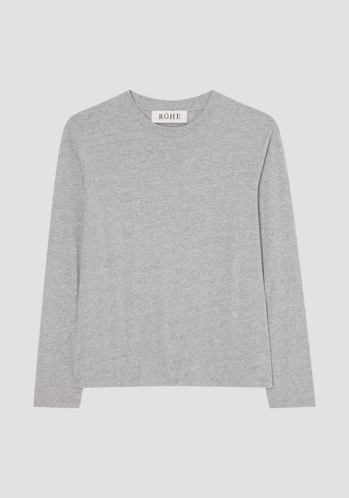 Slub melange cotton long sleeve in light grey melange, showcasing a minimalist, oversized fit with slim sleeves and a crewneck, crafted from 100% organic cotton.