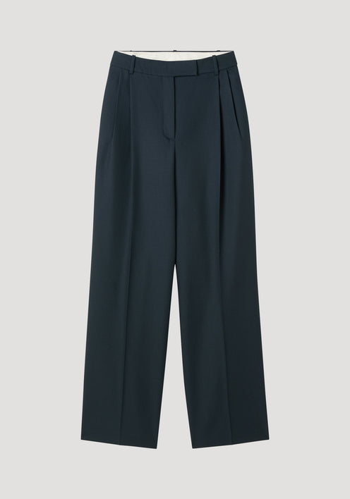 Mid-waist tailored trousers | storm, featuring wide legs, a tailored waistband with belt loops, hidden closure, and double pleats for a refined, relaxed fit.