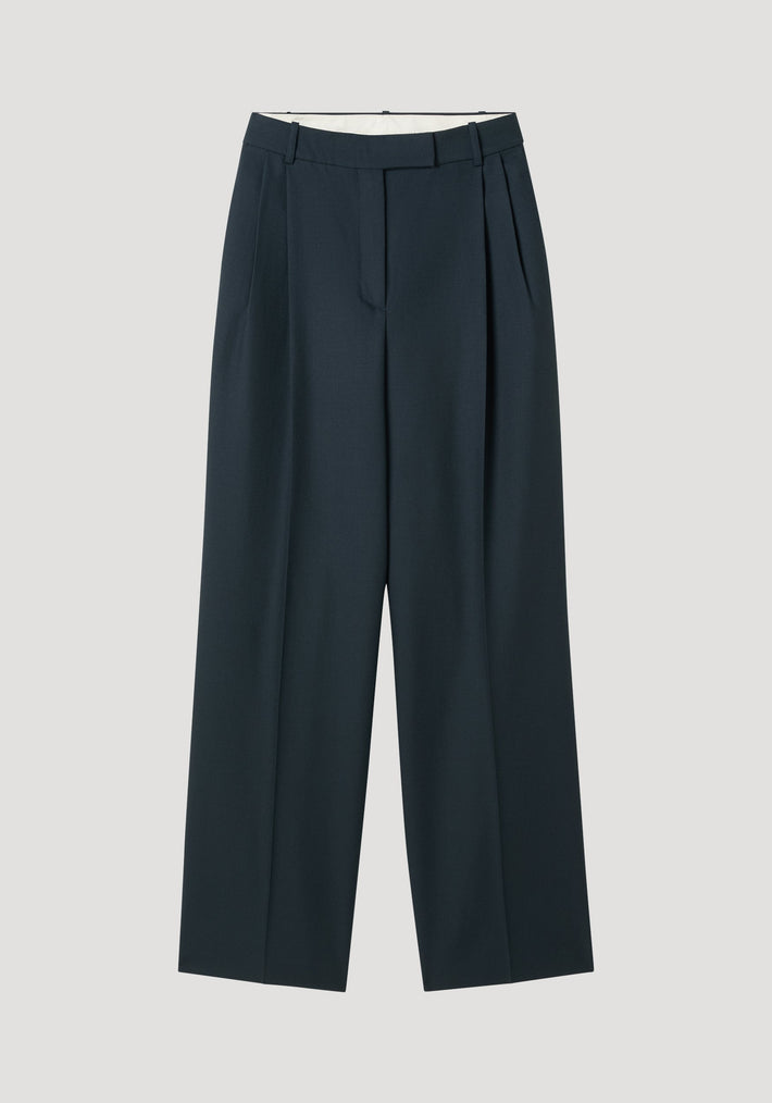 Mid-waist tailored trousers | storm, featuring wide legs, a tailored waistband with belt loops, hidden closure, and double pleats for a refined, relaxed fit.