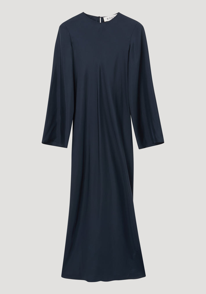 Signature silk dress | storm with wide, slightly flared sleeves, round neckline, ankle-length straight silhouette, crafted from 100% pure silk for a soft, flowing drape.
