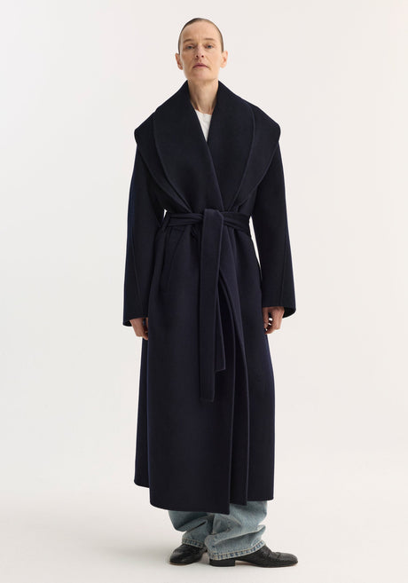 Signature double-faced scarf coat | navy
