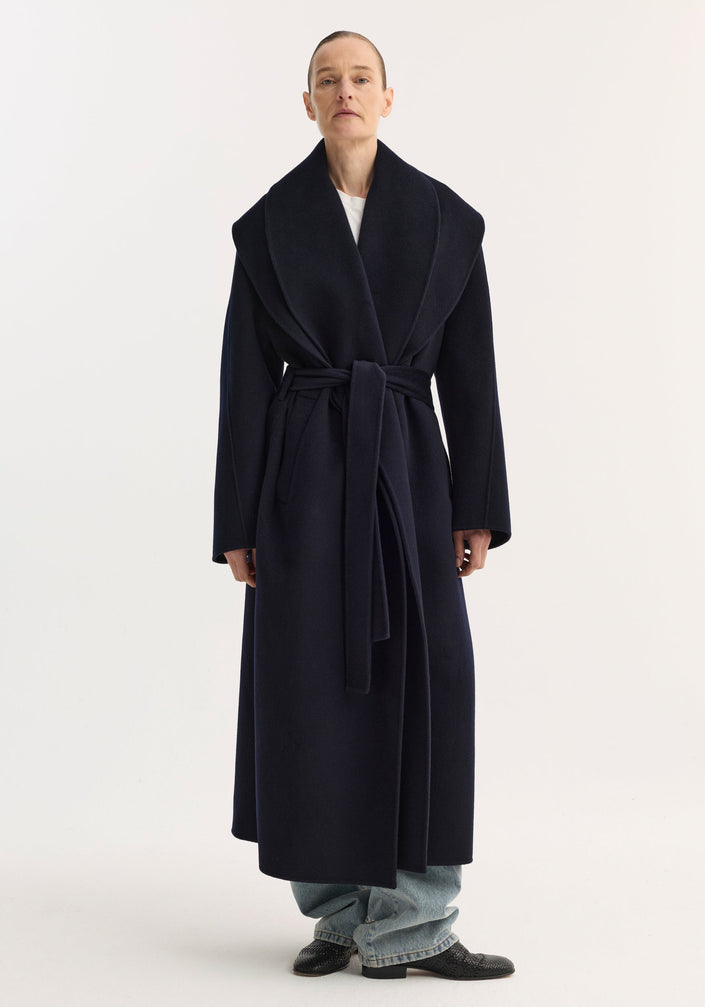 Signature double-faced scarf coat | navy