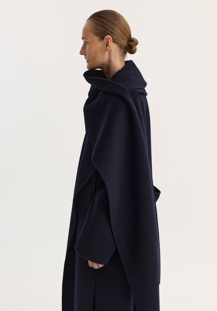 Signature double-faced scarf coat | navy