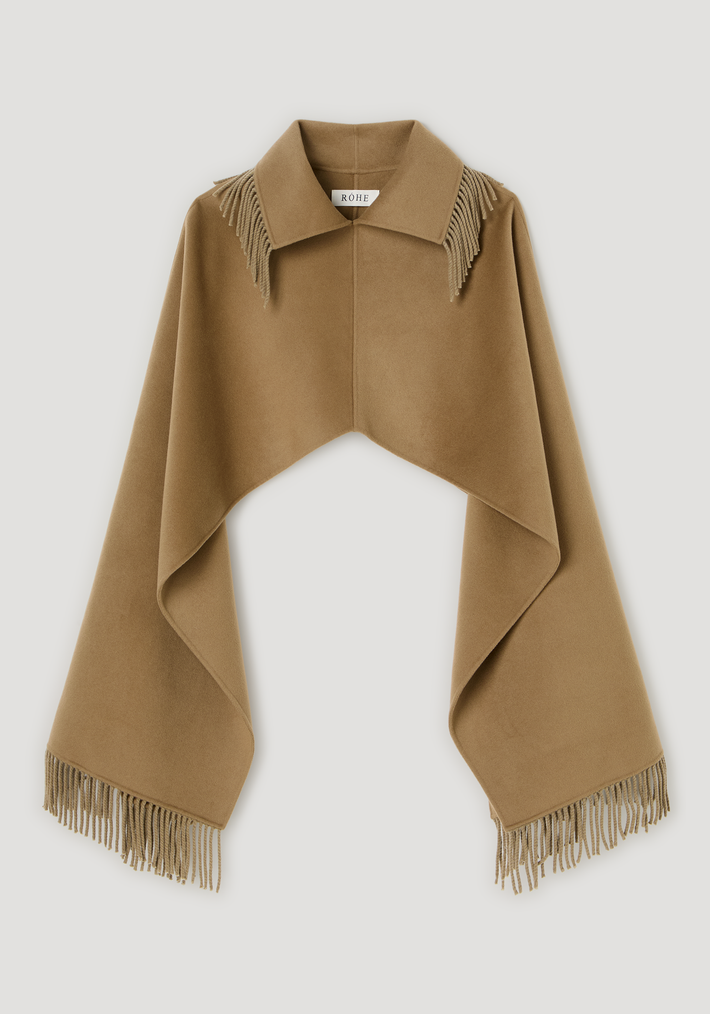 Fringe scarf poncho | camel