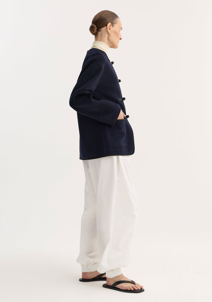 Mandarin double-faced wool jacket | navy