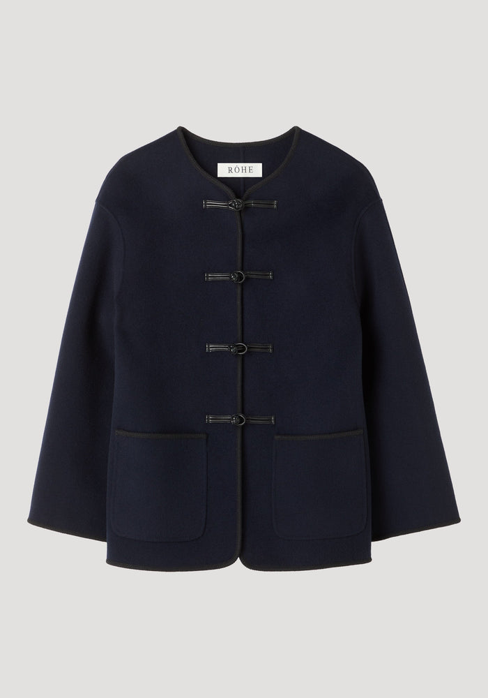 Mandarin double-faced wool jacket | navy