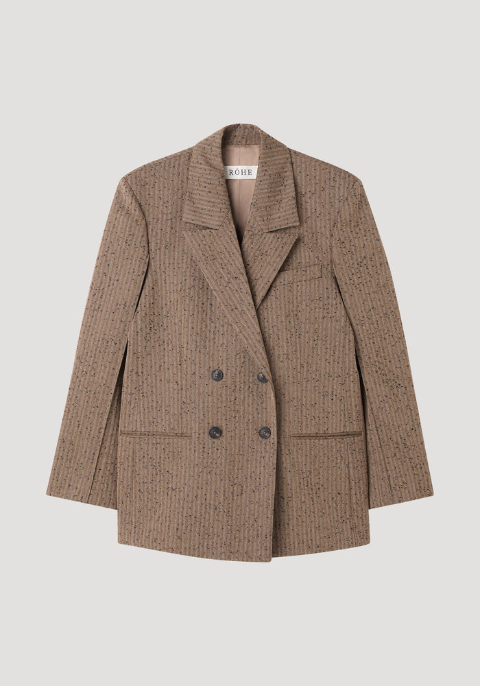 Double breasted blazer | herringbone: Speckled tweed blazer with notch lapels, tailored shoulders, chest and welt pockets, featuring a refined silhouette.