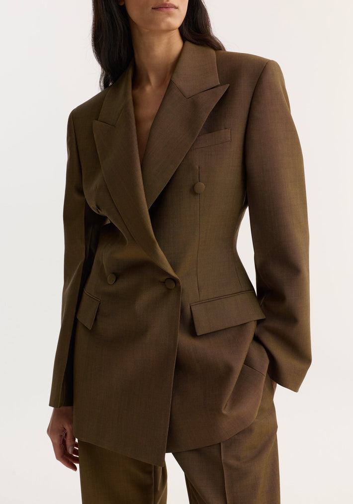 Double-breasted waisted blazer | golden brown