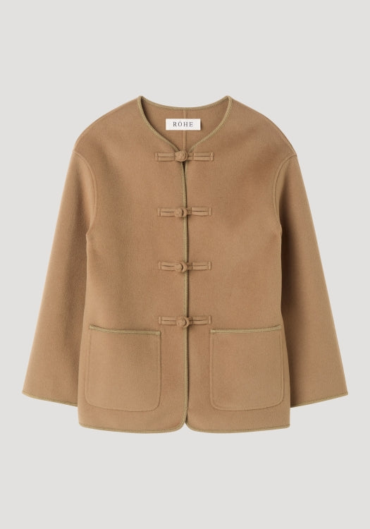 Mandarin double-faced wool jacket | camel