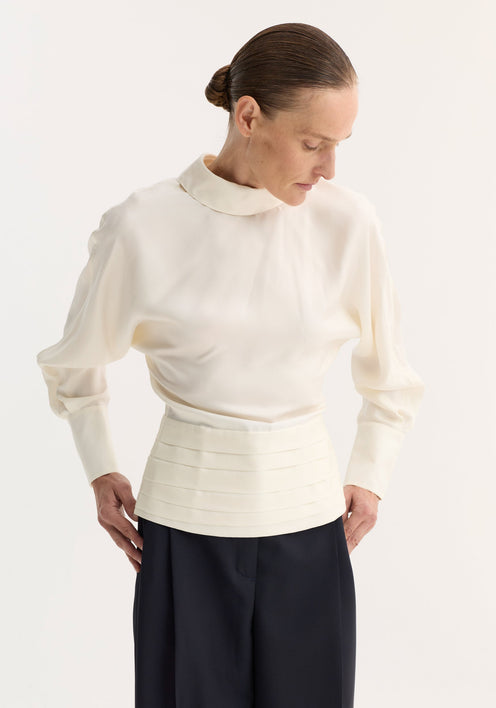 Tuxedo silk top | cream