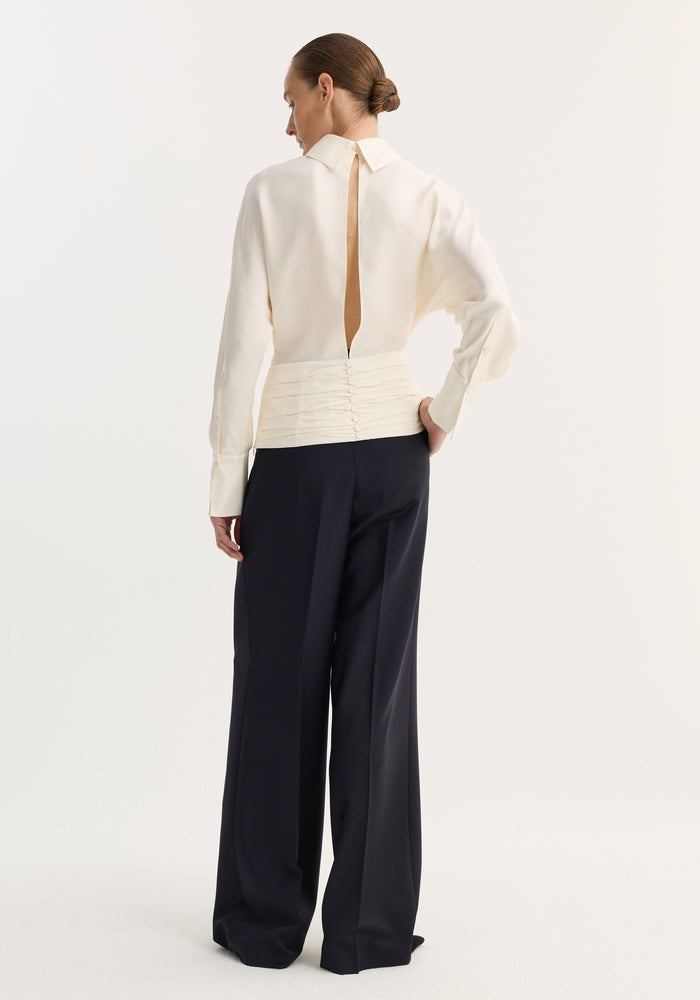 Tuxedo silk top | cream