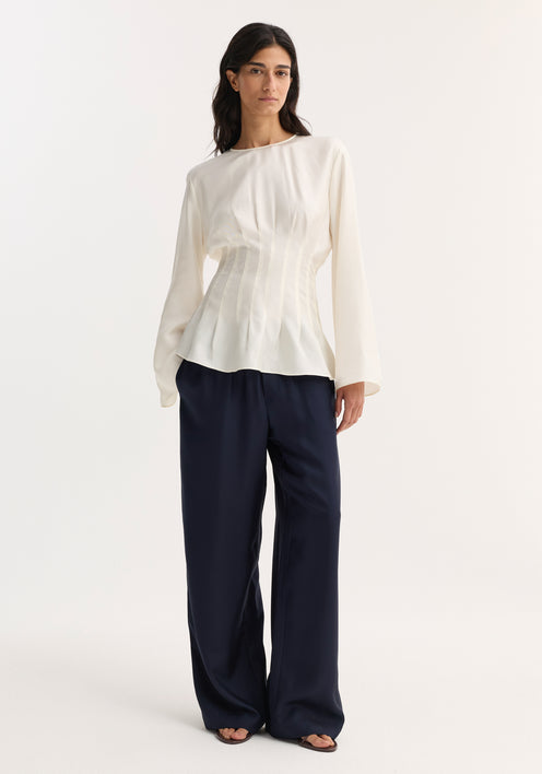Pleated silk top | cream