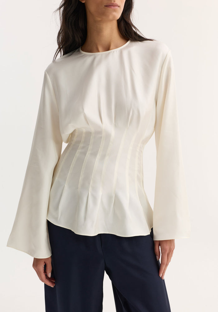 Pleated silk top | cream