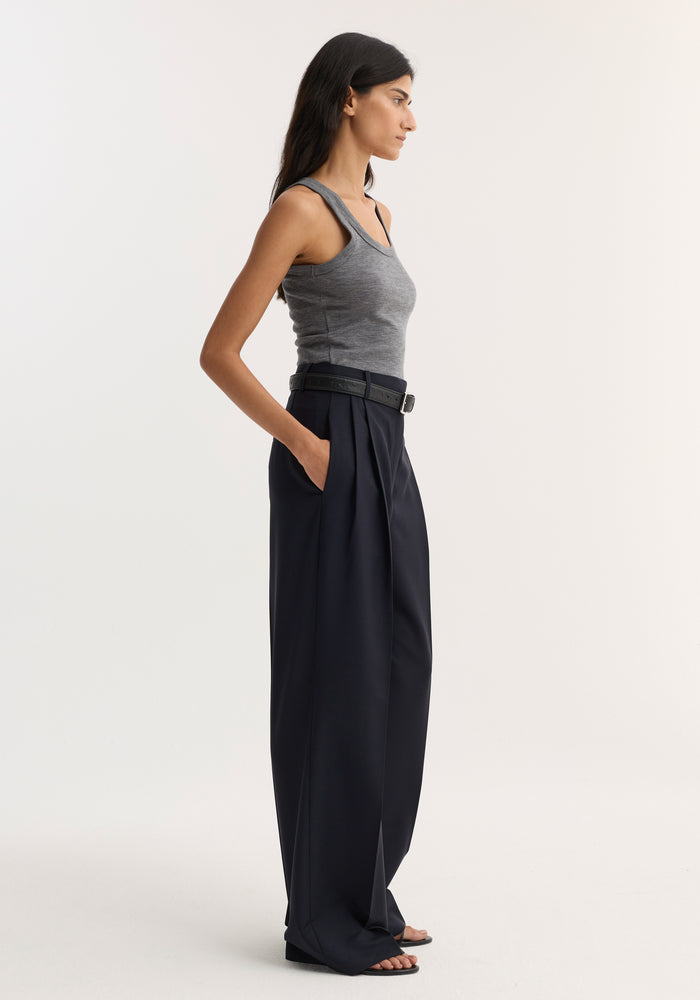 Merino scoop neck top | mid grey melange