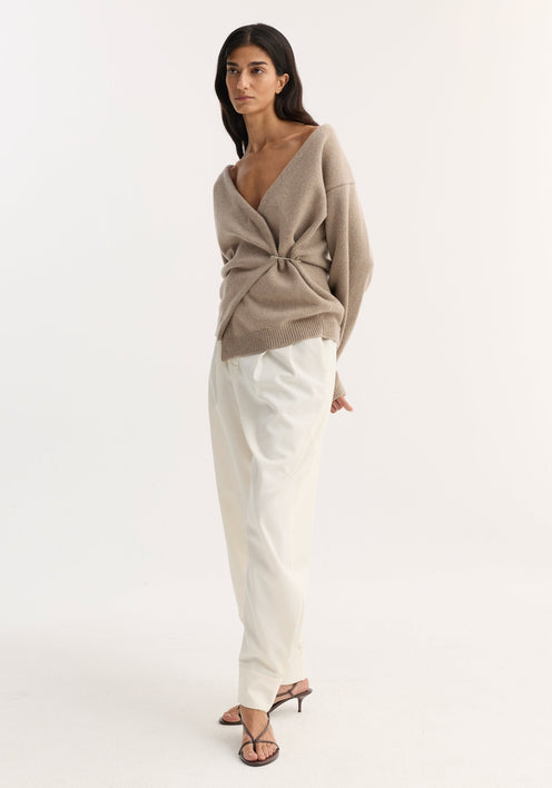 Off-shoulder wrap cardigan | light taupe