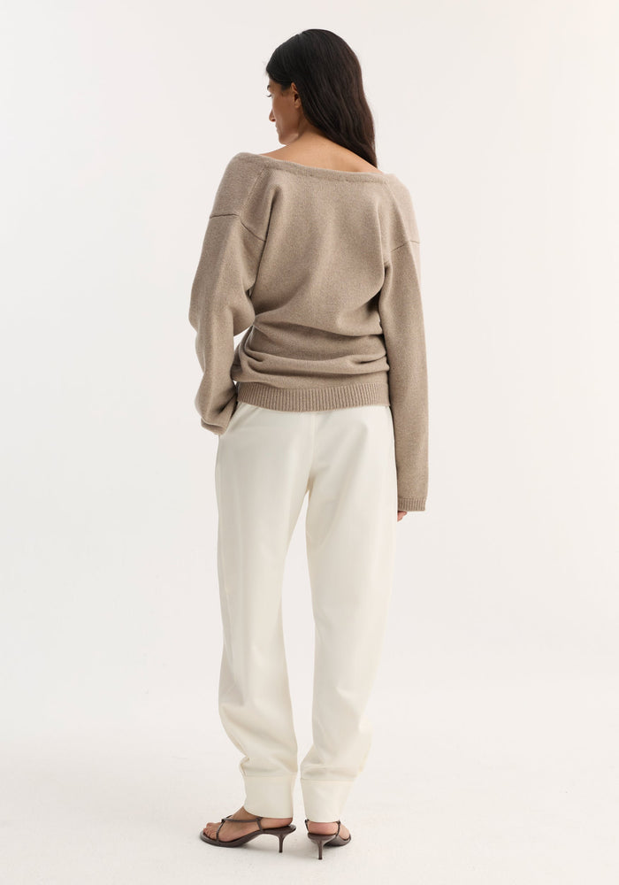 Off-shoulder wrap cardigan | light taupe