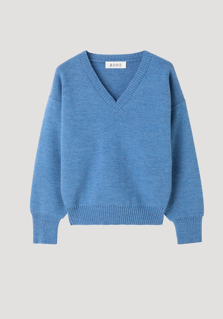 V-neck knitted jumper | denim blue melange