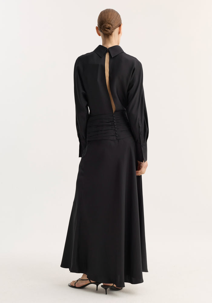 Tuxedo silk dress | black