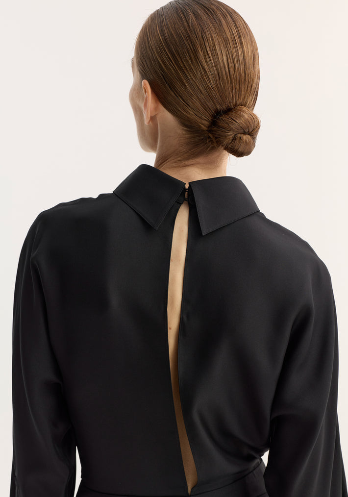 Tuxedo silk dress | black
