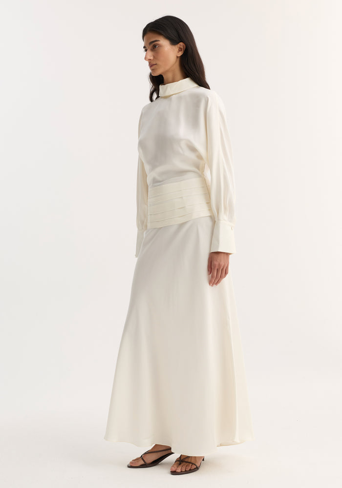 Tuxedo silk dress | cream