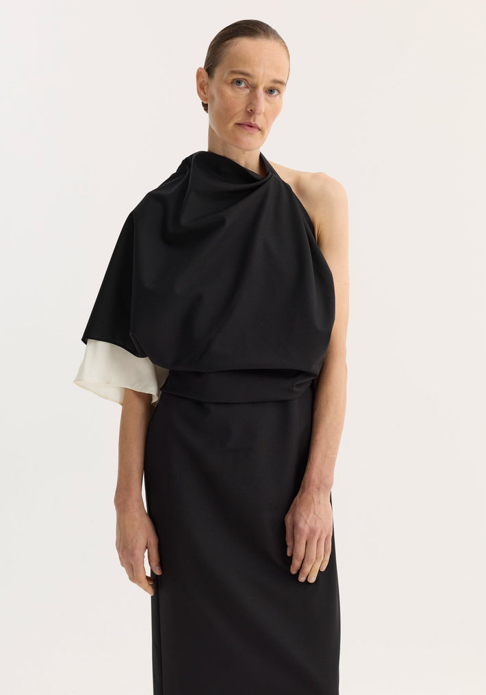 Draped open back dress | black