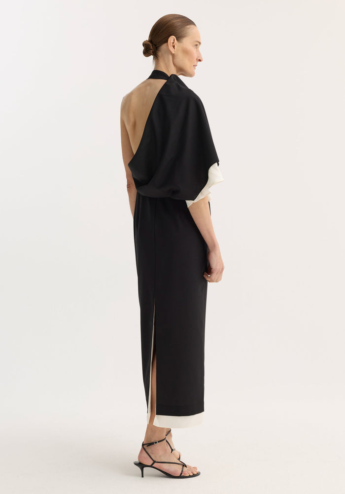 Draped open back dress | black