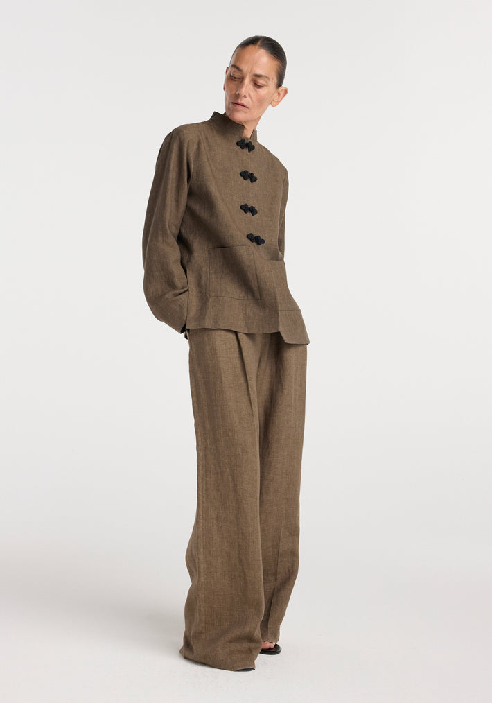 Pankou closure linen jacket | brown melange