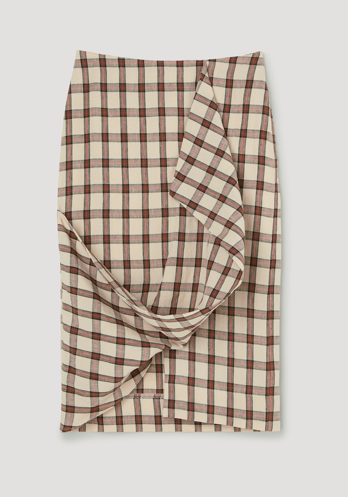 Draped check skirt | red table check