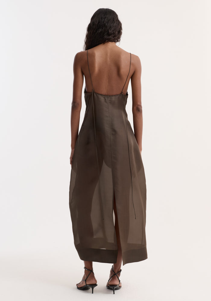 Sheer bustier volume dress | earth