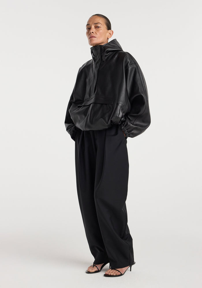 Leather oversized anorak | black