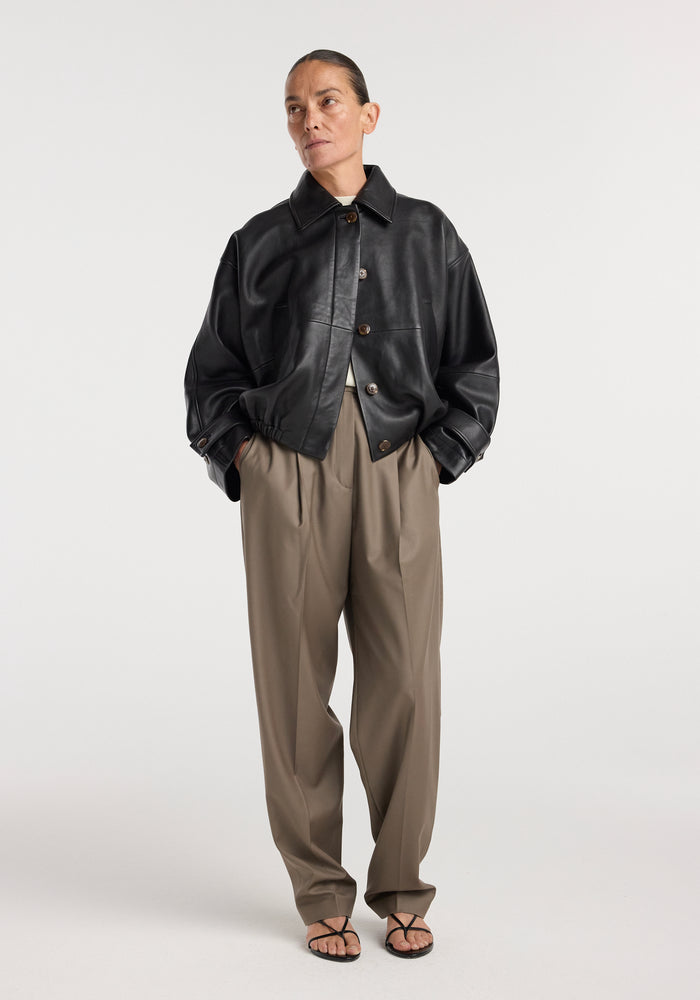 Leather blouson jacket | black