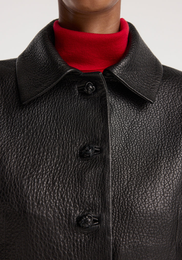 Rounded grain leather cropped jacket | black