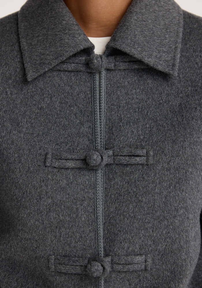 Double-faced wool pankou closure jacket | dark grey melange