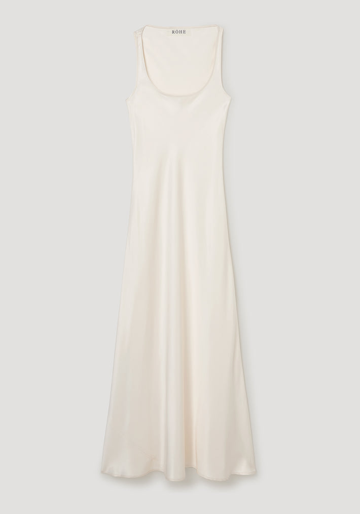 Scoop neck satin dress | ivory