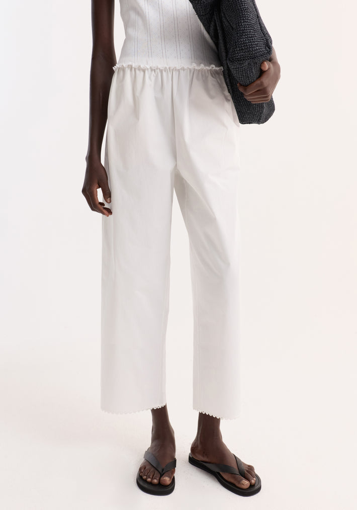 Embroidered poplin trousers | optic white