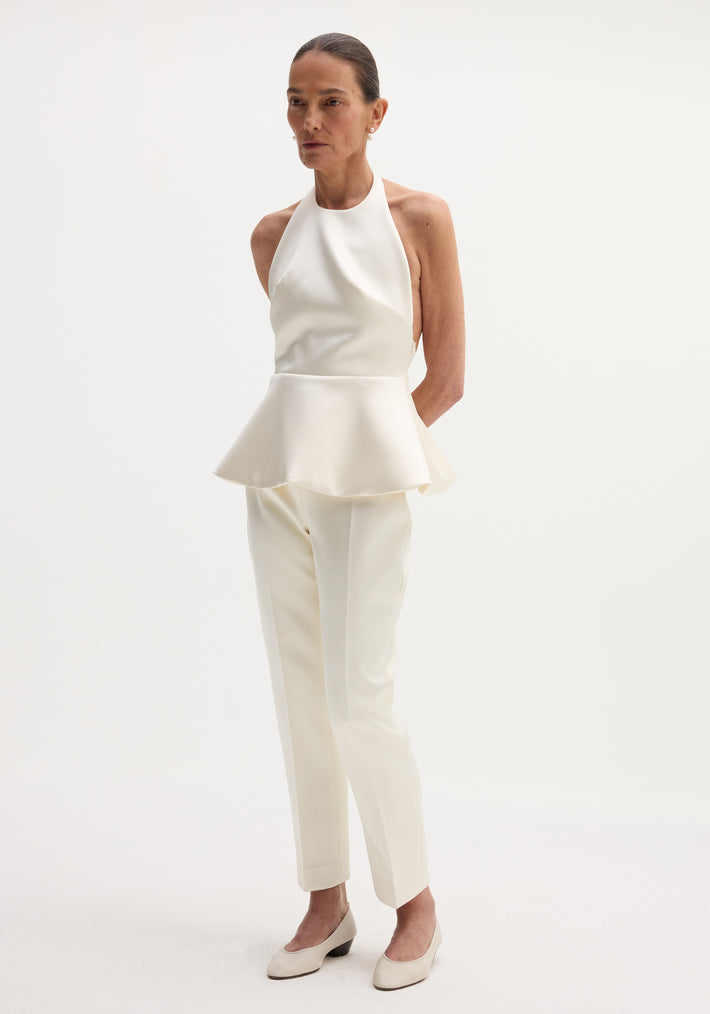 Sculptural satin halter top | ivory