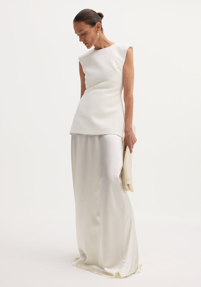 Classic signature dress with satin silk skirt | ivory