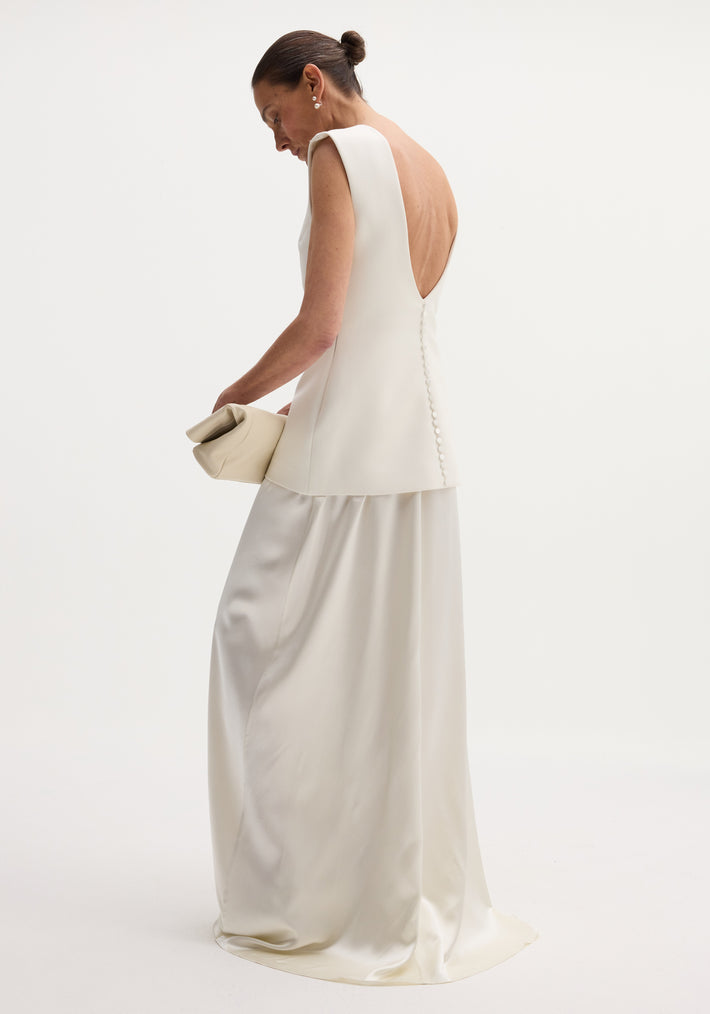 Classic signature dress with satin silk skirt | ivory