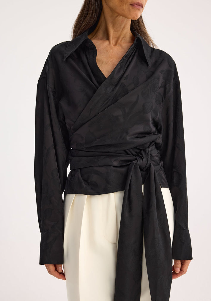 Jacquard wrap top | black
