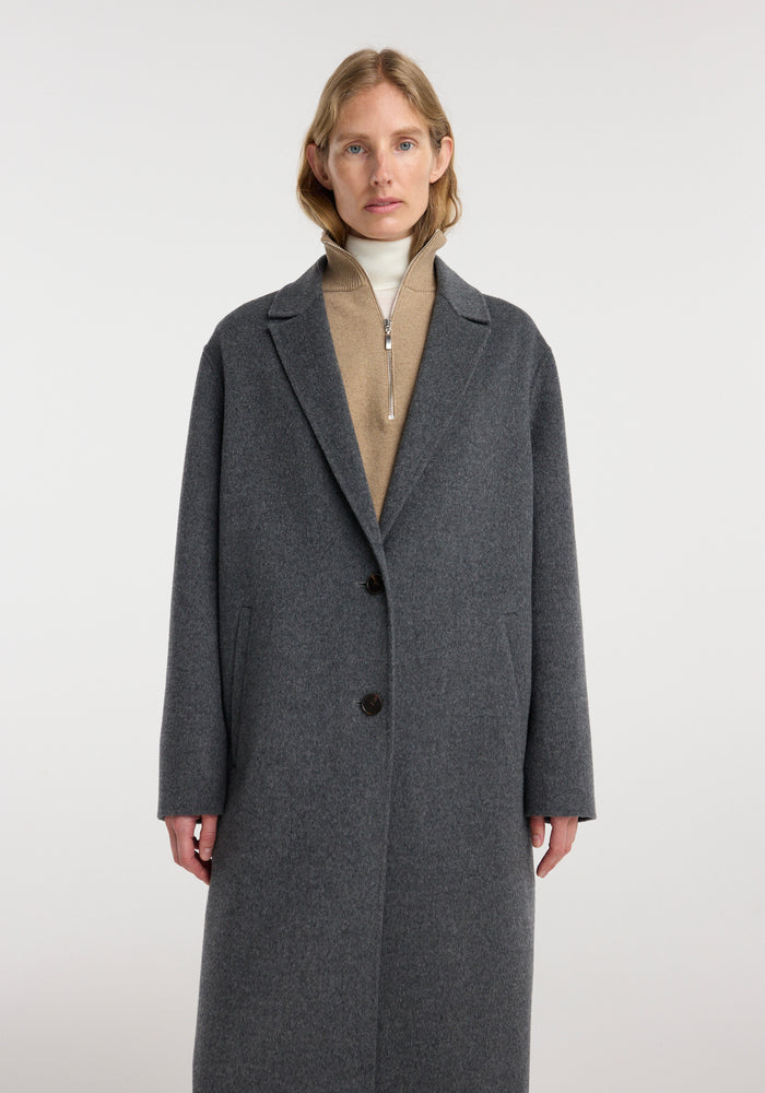 Double-faced wool long coat | dark grey melange