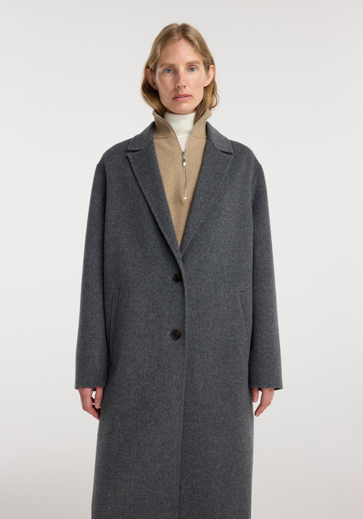 Double-faced wool long coat | dark grey melange