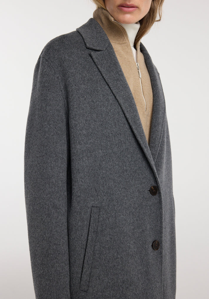 Double-faced wool long coat | dark grey melange