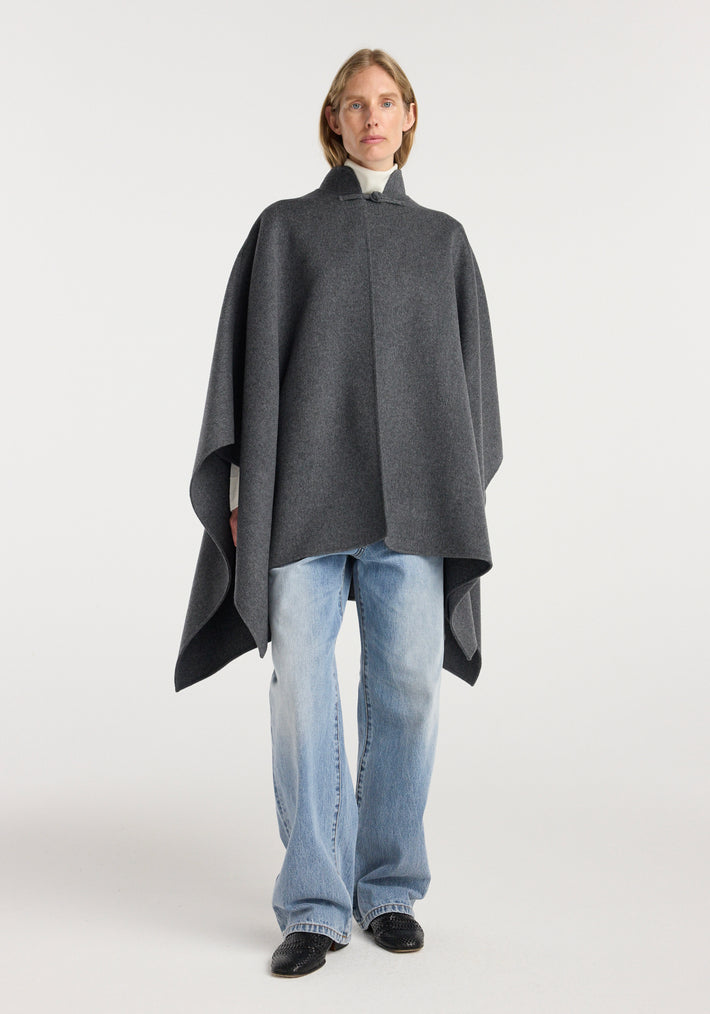 Double-faced wool pankou closure poncho | dark grey melange