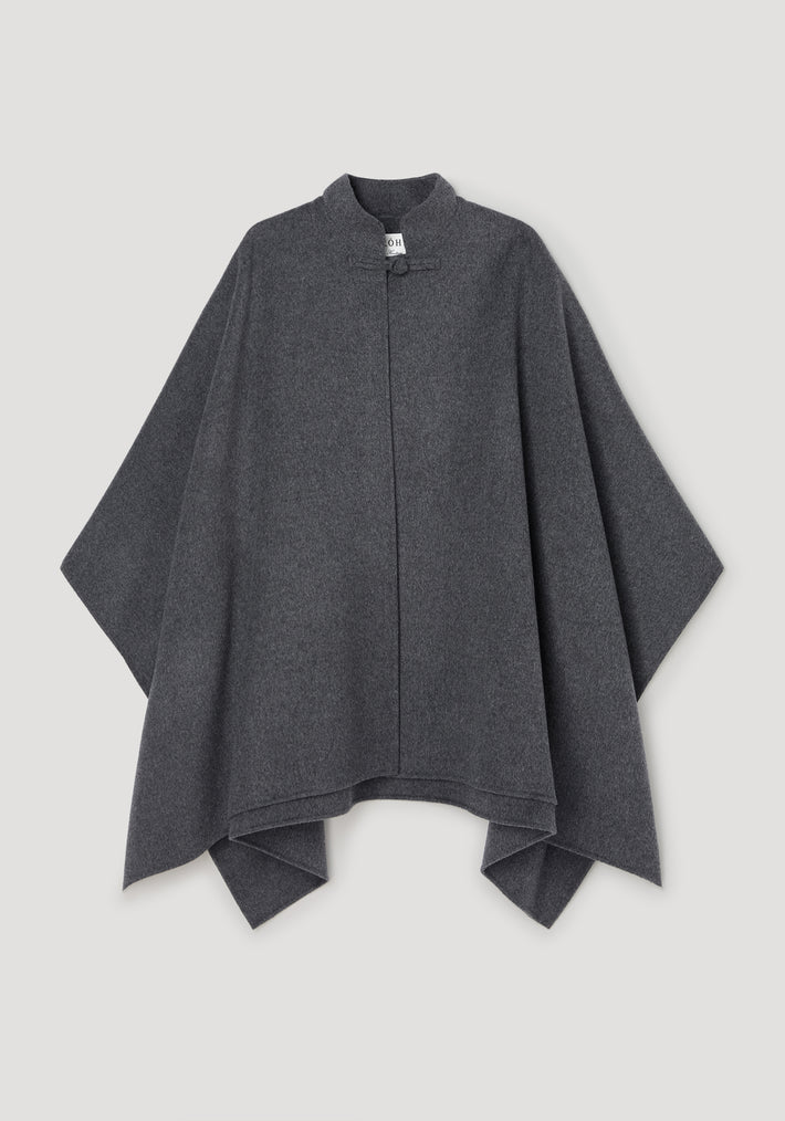 Double-faced wool pankou closure poncho | dark grey melange