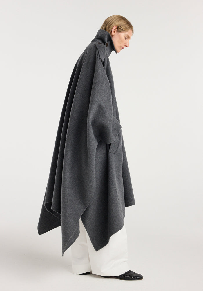 Double-faced cape trenchcoat | dark grey melange