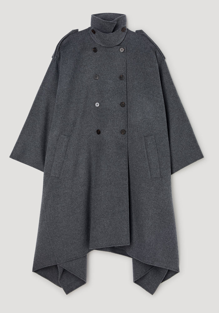 Double-faced cape trenchcoat | dark grey melange