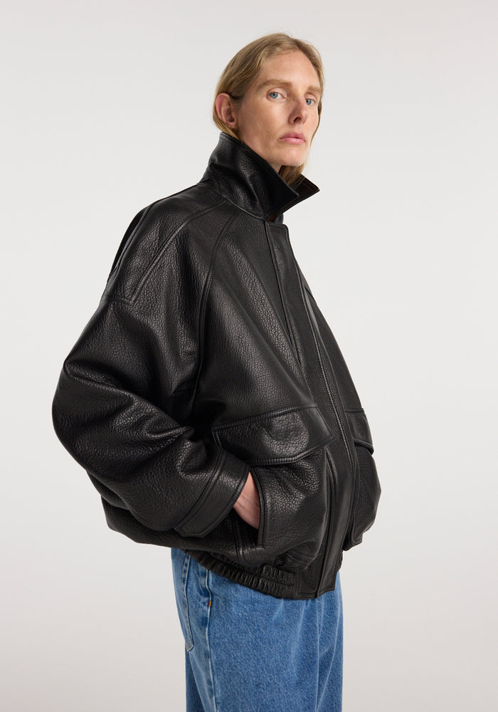 Grain leather aviator jacket | black