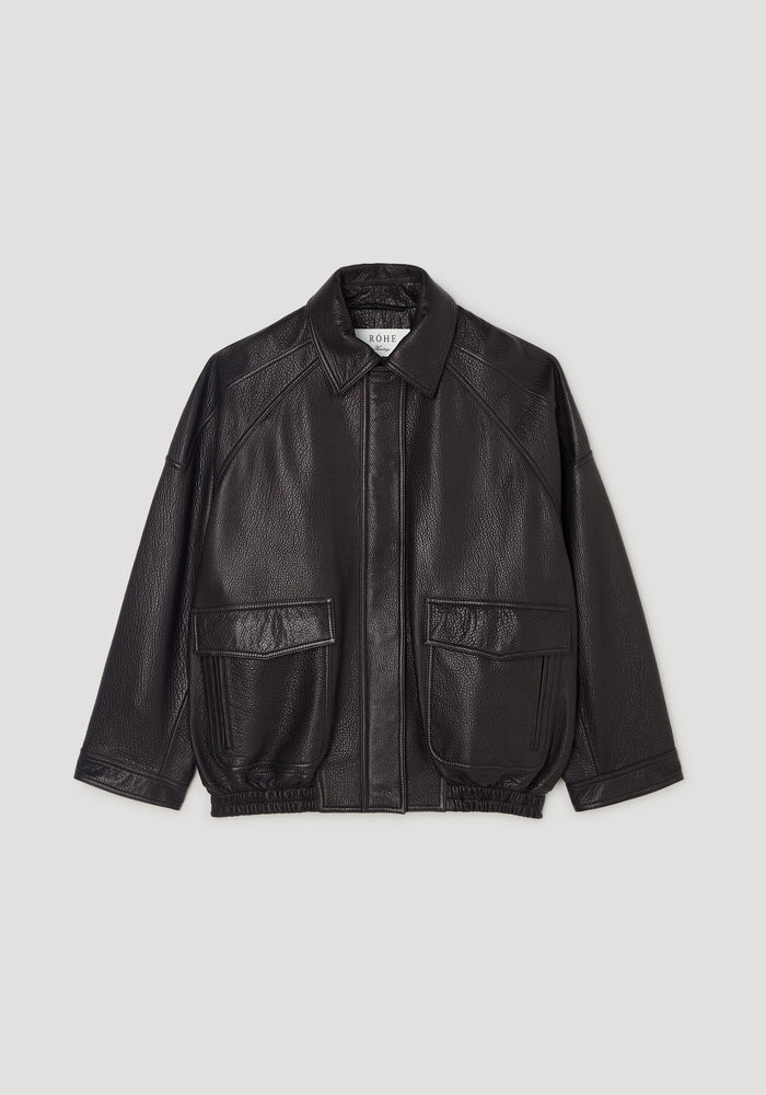 Grain leather aviator jacket | black