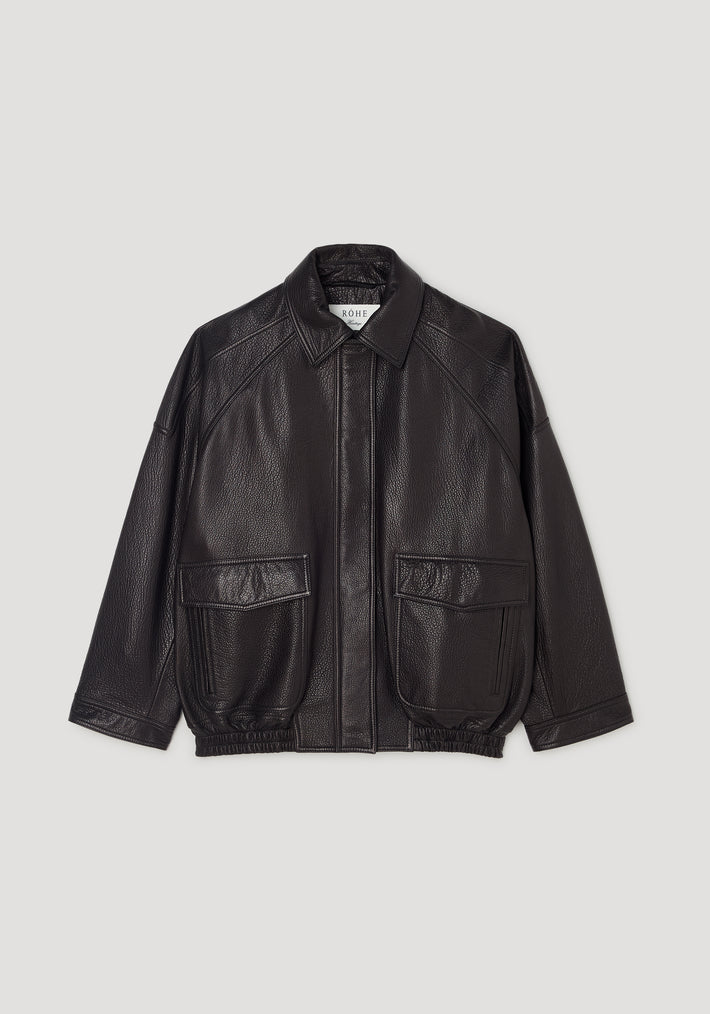 Grain leather aviator jacket | black